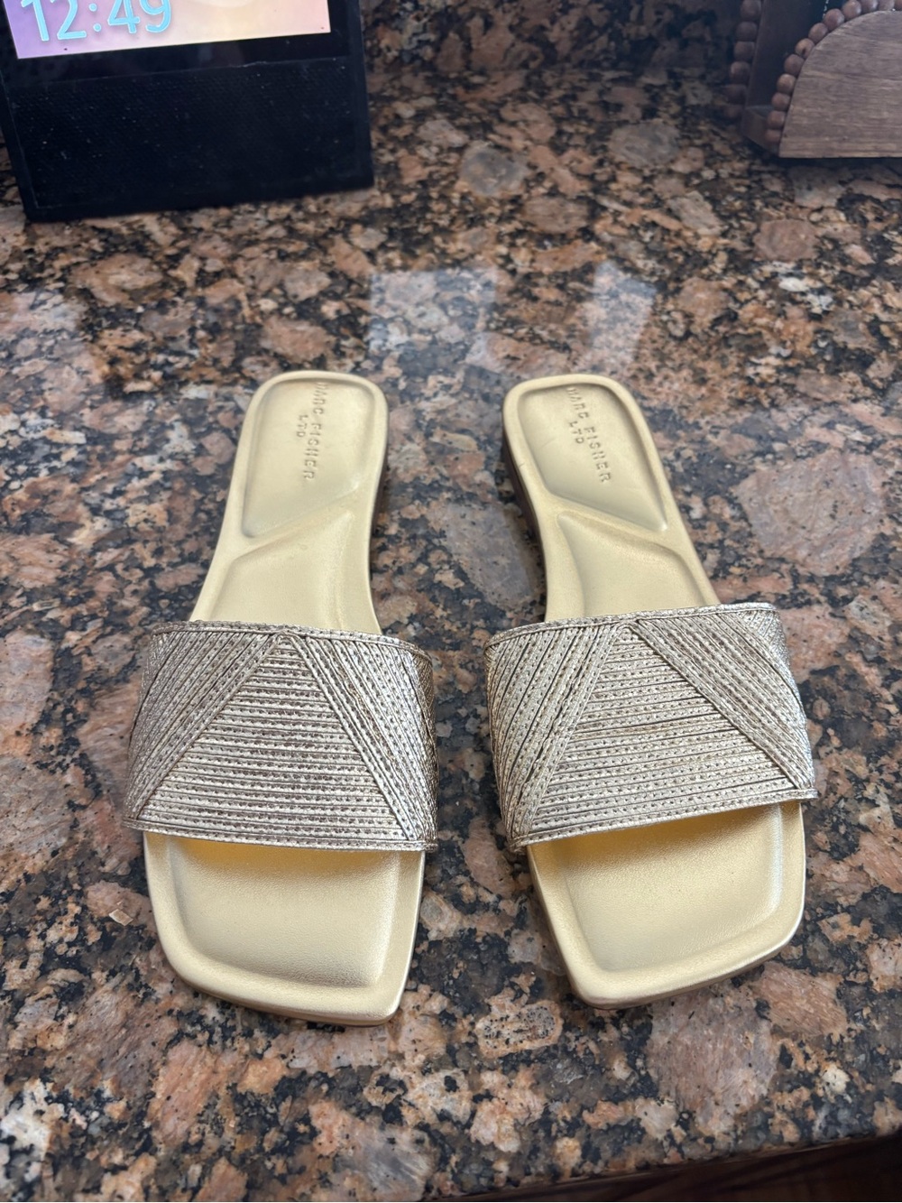 Marc Fisher Murphy Metallic Gold Braided Slide Sandals
